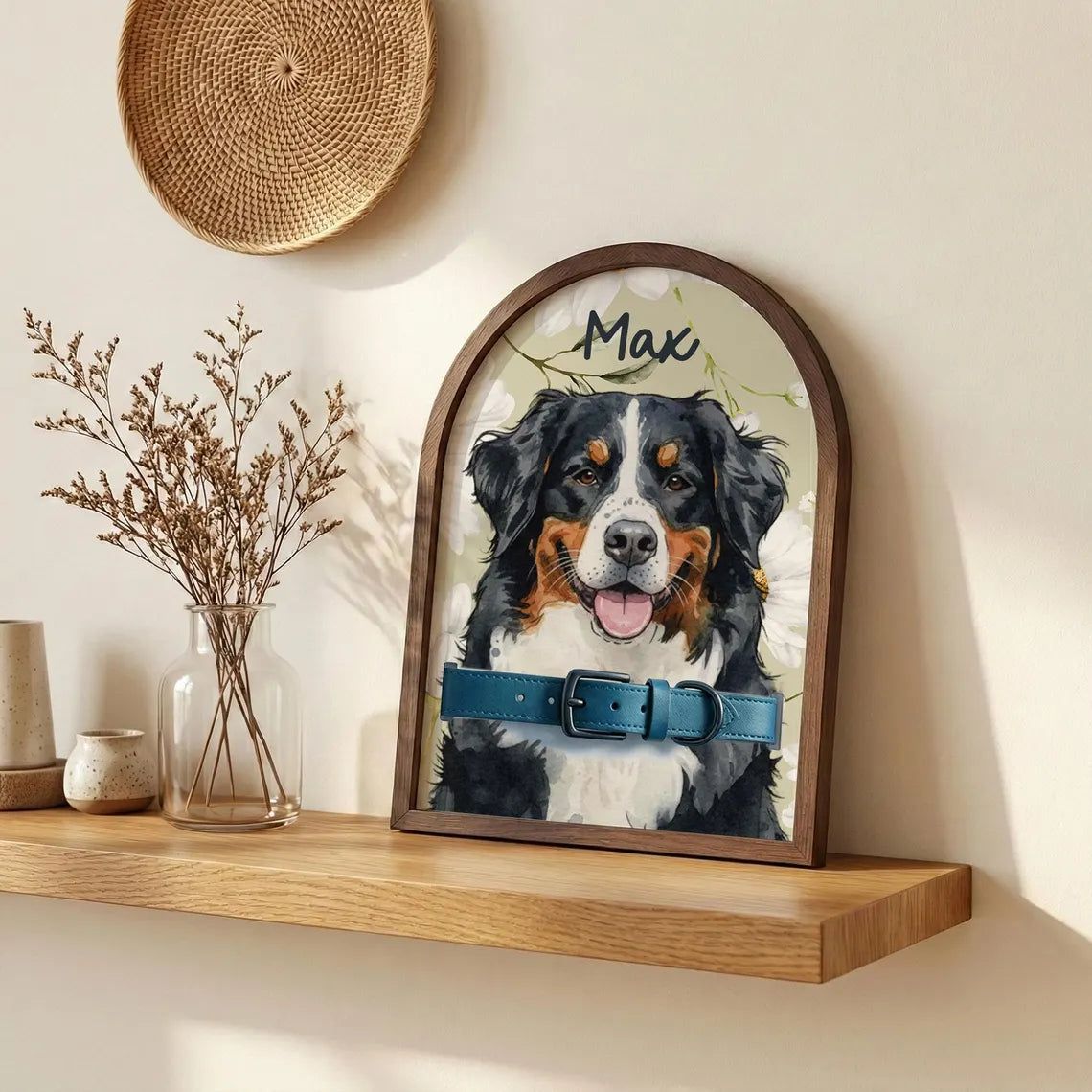 Custom Watercolor Pet Portrait Frame | Collar Display Gift