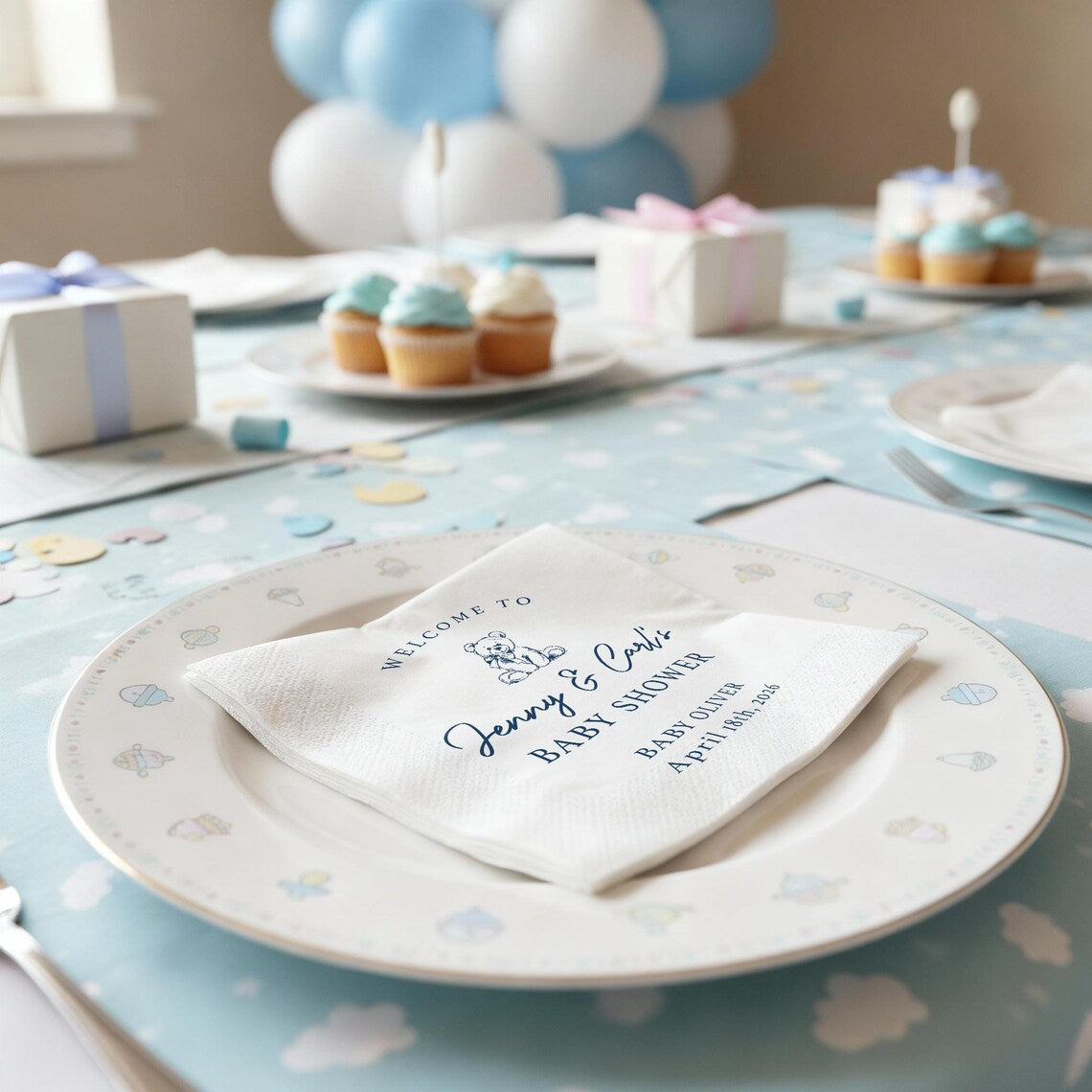 Custom Baby Shower Napkins with Name | Personalized Baby Shower Party Napkins