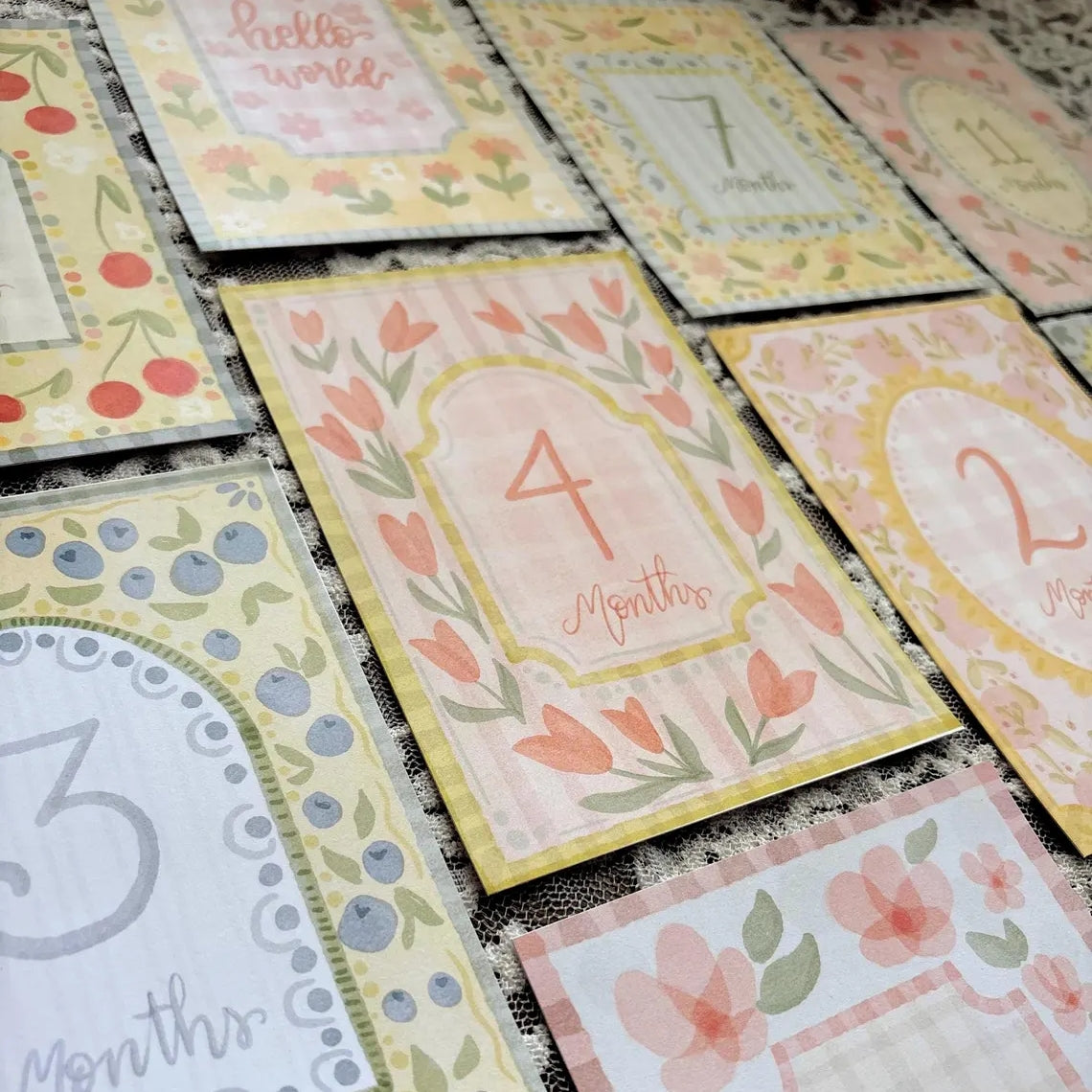 Vintage Floral Baby Milestone Cards | Monthly Baby Photo Props | First Year Keepsake