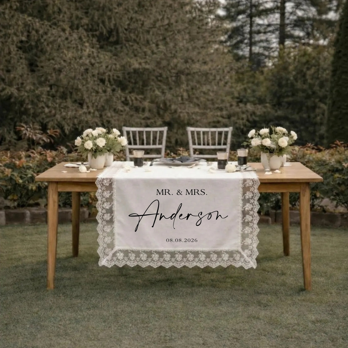 Personalized Table Runner with Lace Wedding Decor