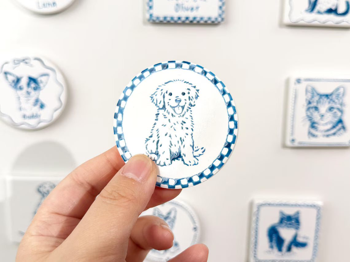 Custom Pet Portrait Ceramic Fridge Magnet | Personalized Pet Gift