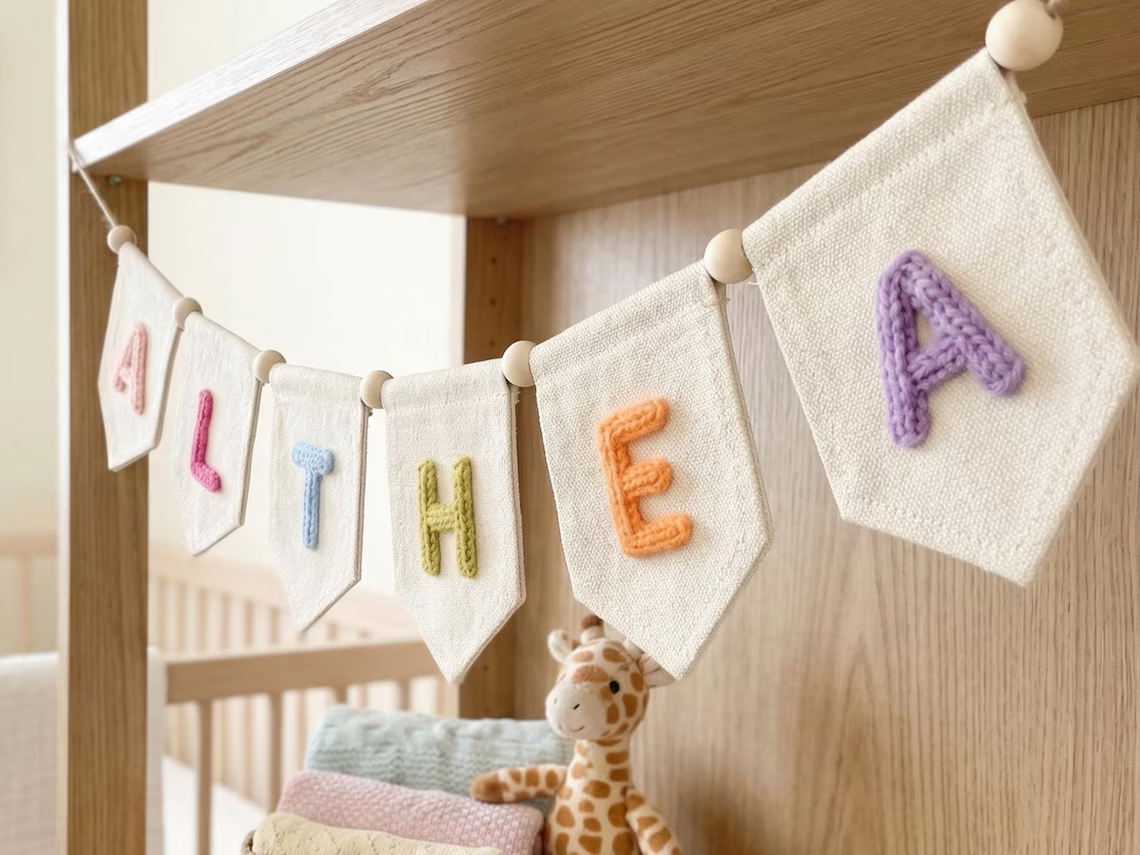 Personalized Yarn Name Banner – Nursery Wall Decor Gift