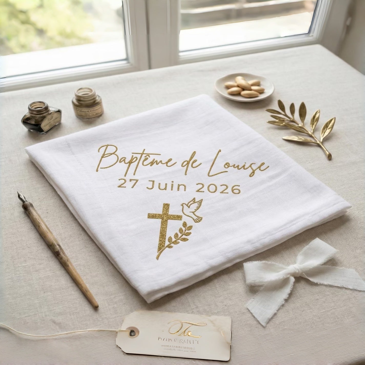 Personalized Embroidered Baptism Swaddle Blanket with Name