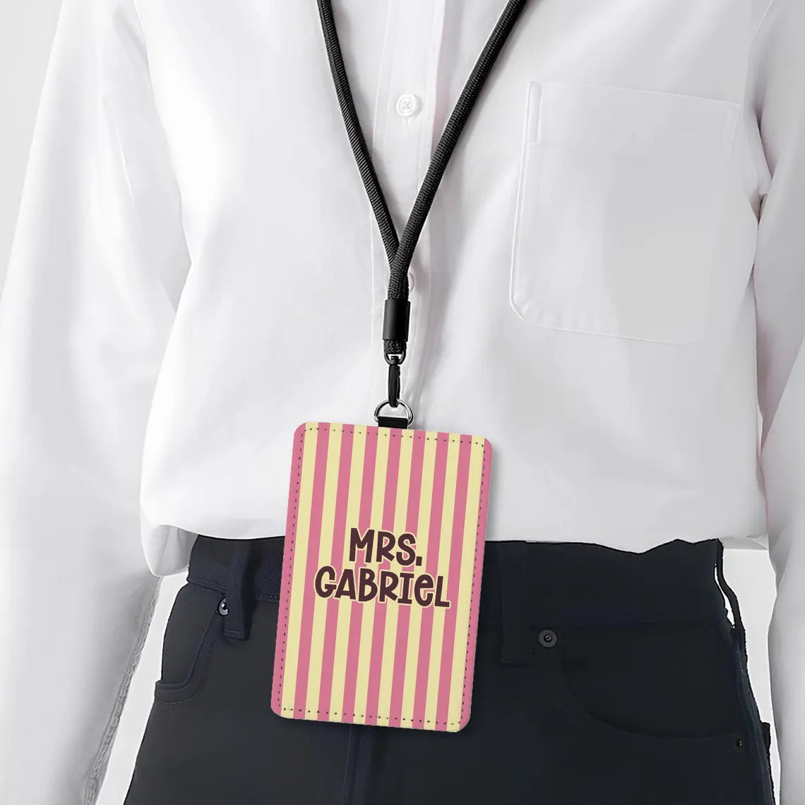 Personalized Colorful Stripe Badge Holder for Teachers & Nurses
