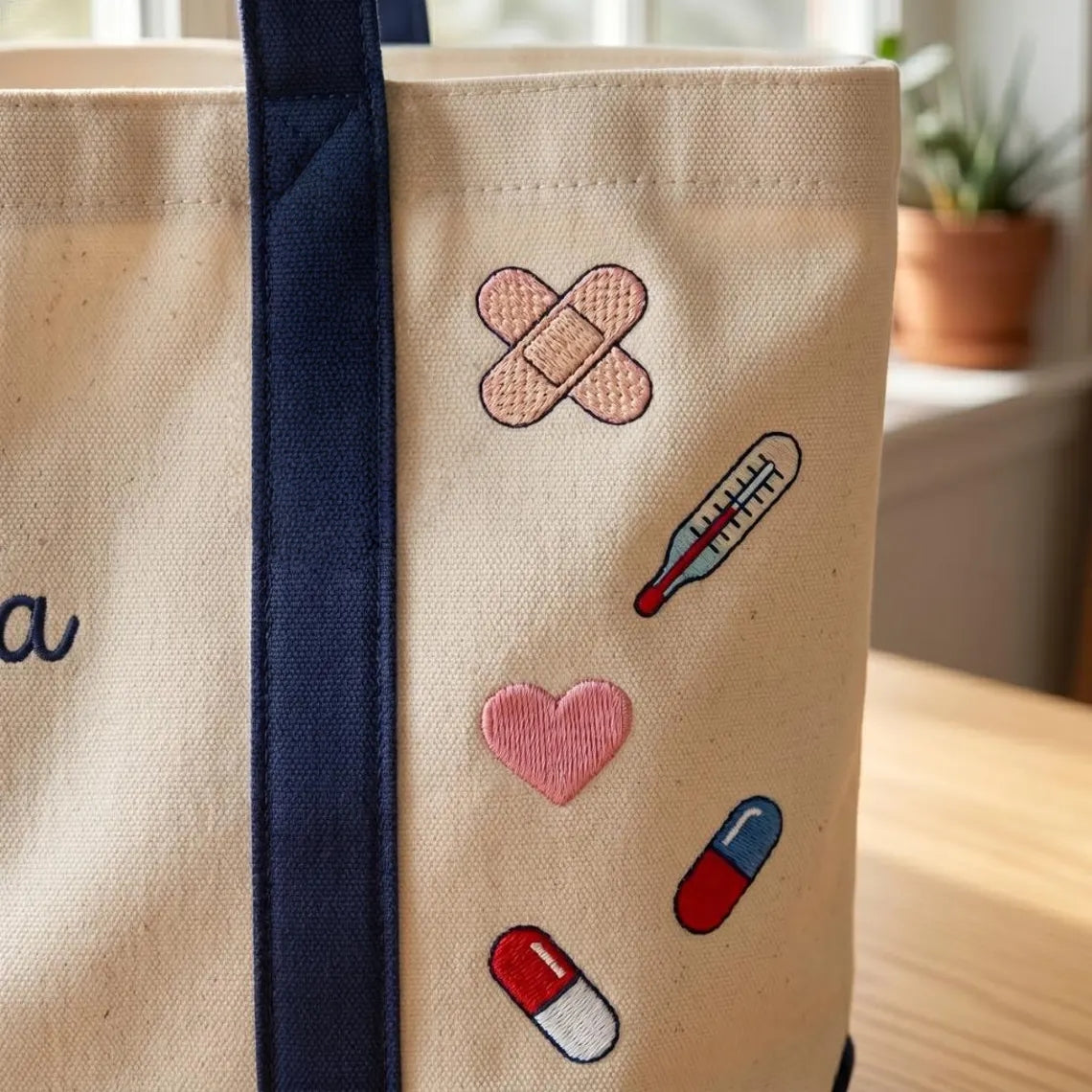 Personalized Nurse Tote Bag – Custom Name Embroidered Canvas Gift