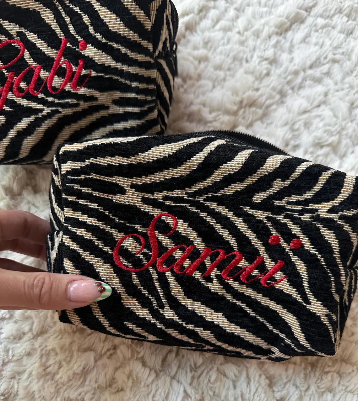 Custom Zebra Makeup Bag | Personalized Embroidered Pouch