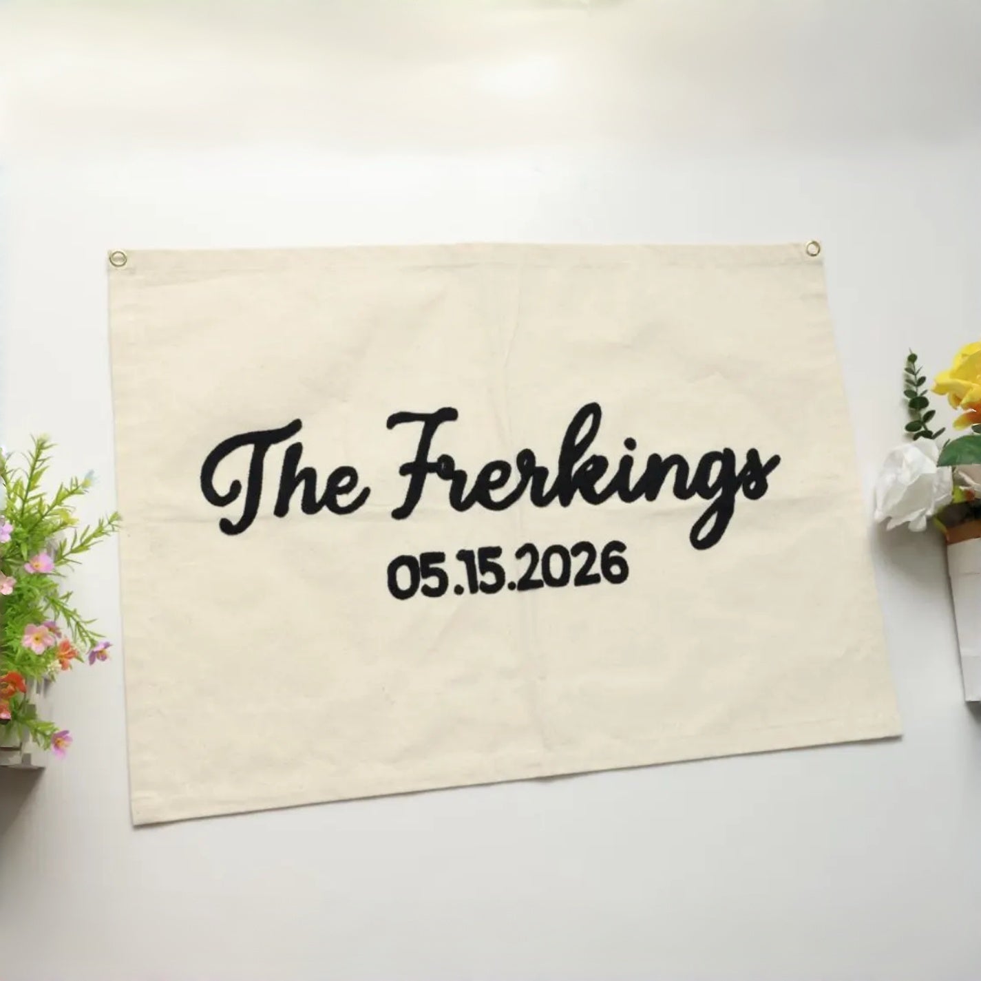 Personalized Wedding Guest Book Canvas | Embroidered Banner