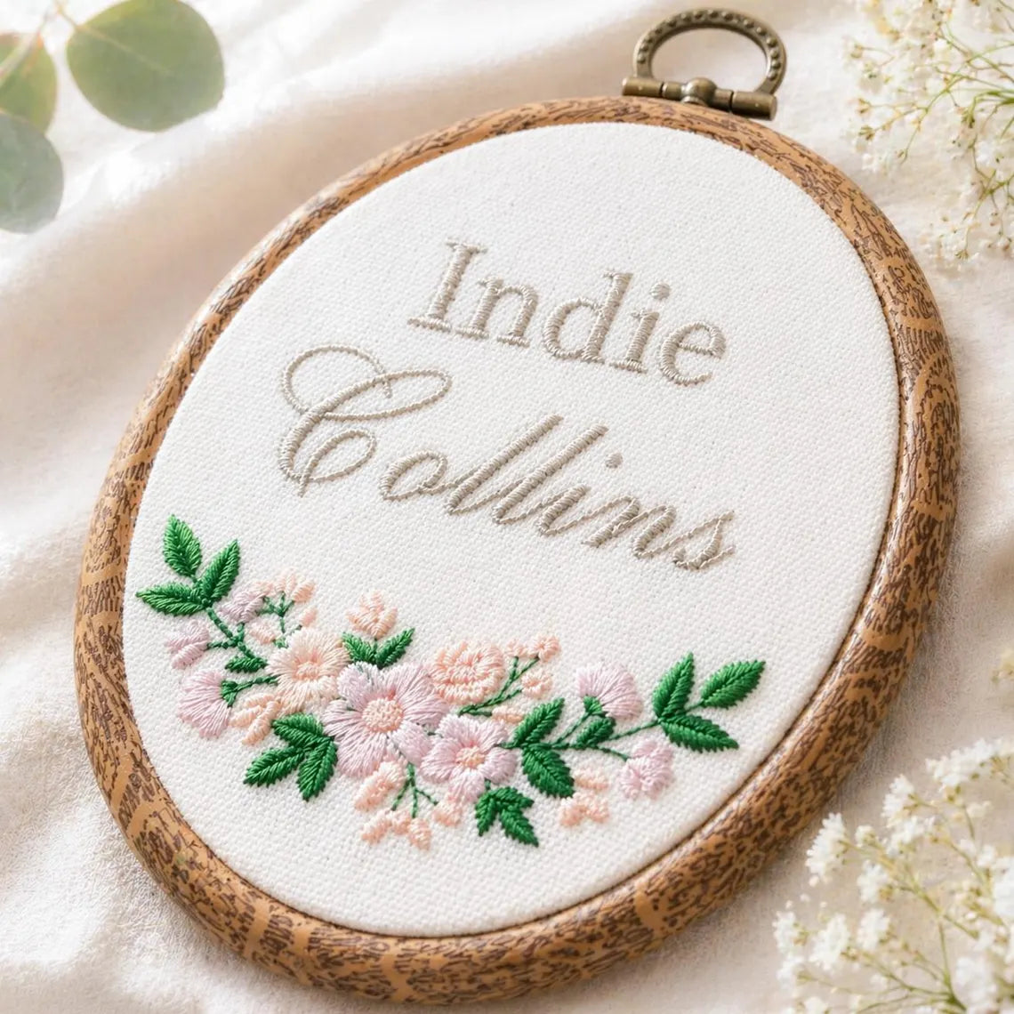 Personalized Baby Name Embroidery Hoop | Floral Nursery Decor