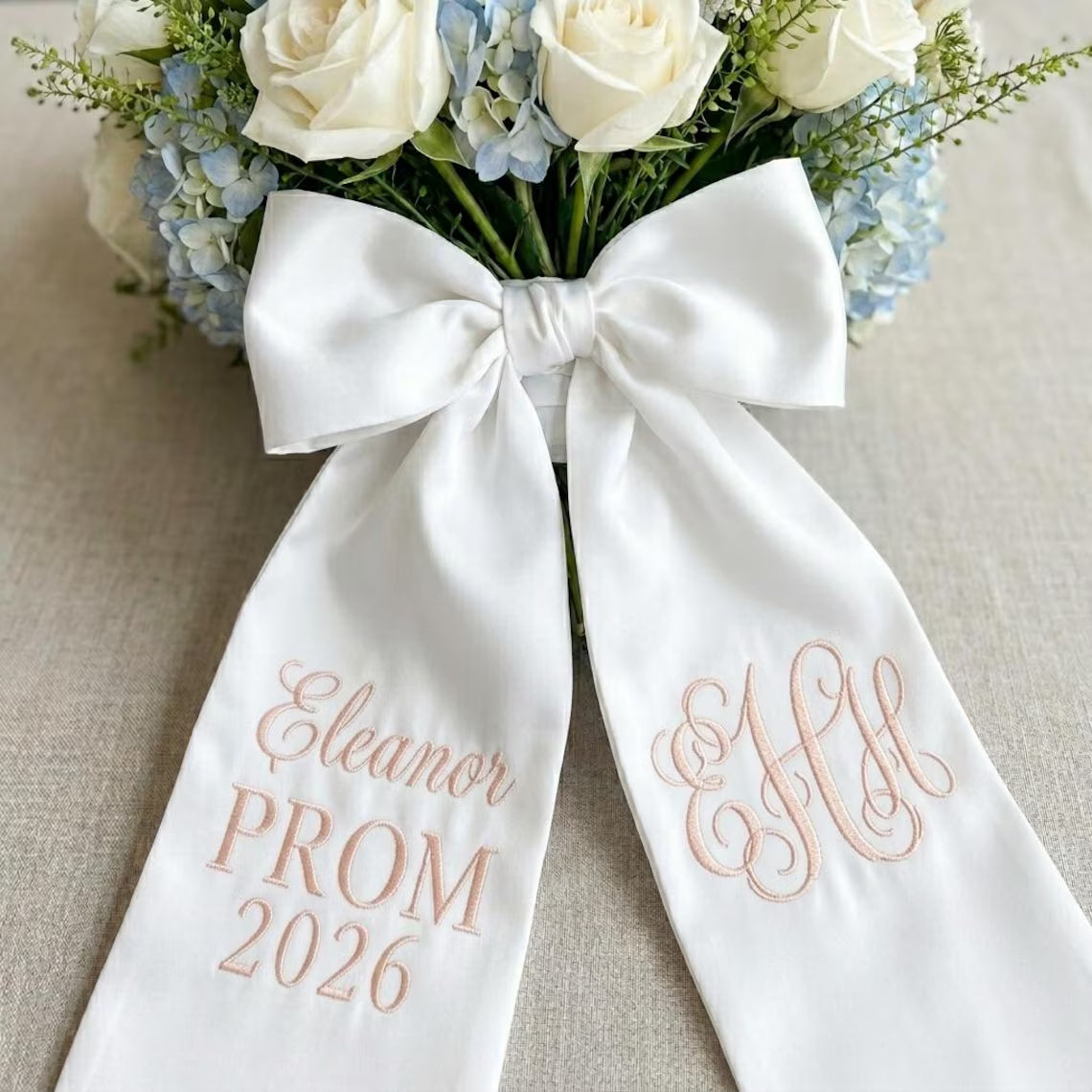 Personalized Embroidered Bouquet Sash | Custom Prom & Wedding Ribbon