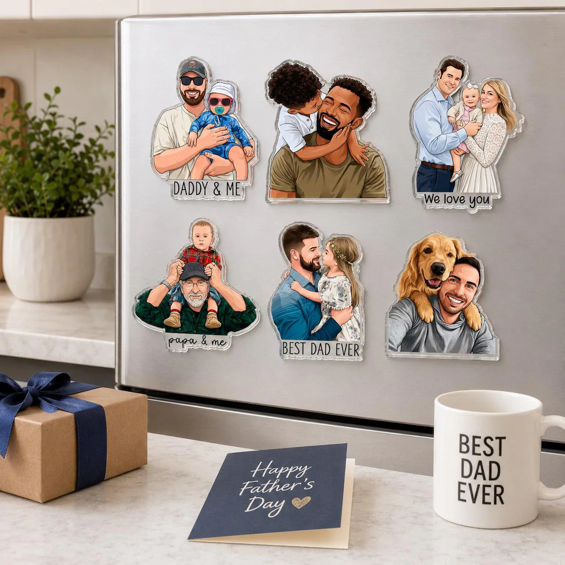 Personalized Dad & Kids Photo Magnet | Custom Father’s Day Gift