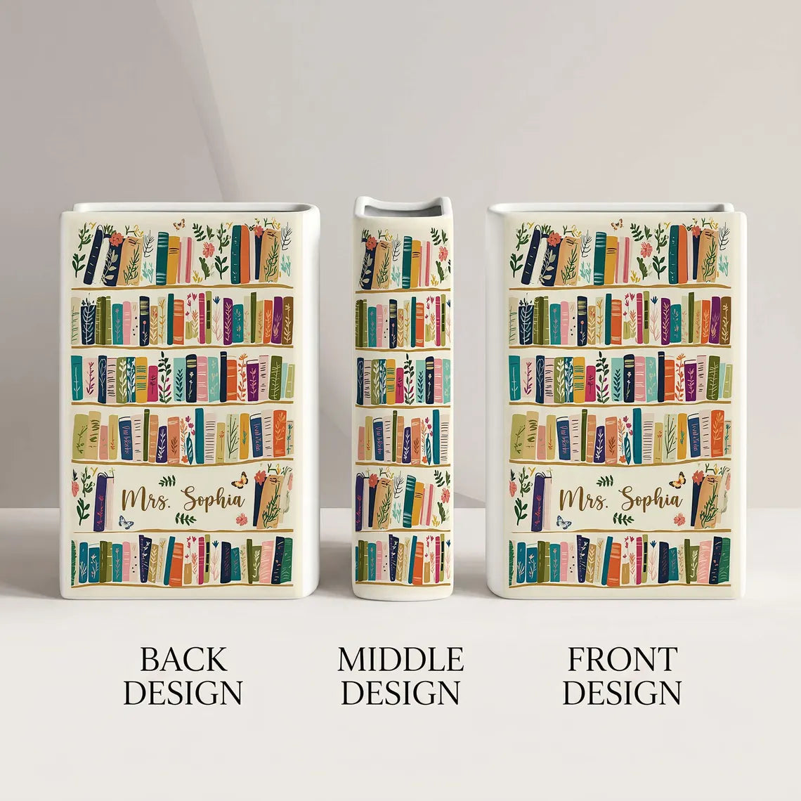 Personalized Book Ceramic Vase – Custom Name Book Lover Gift