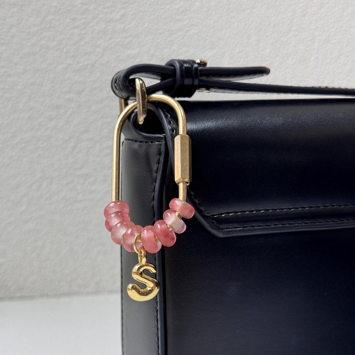 Personalized Natural Stone Initial Bag Charm | Custom Keychain