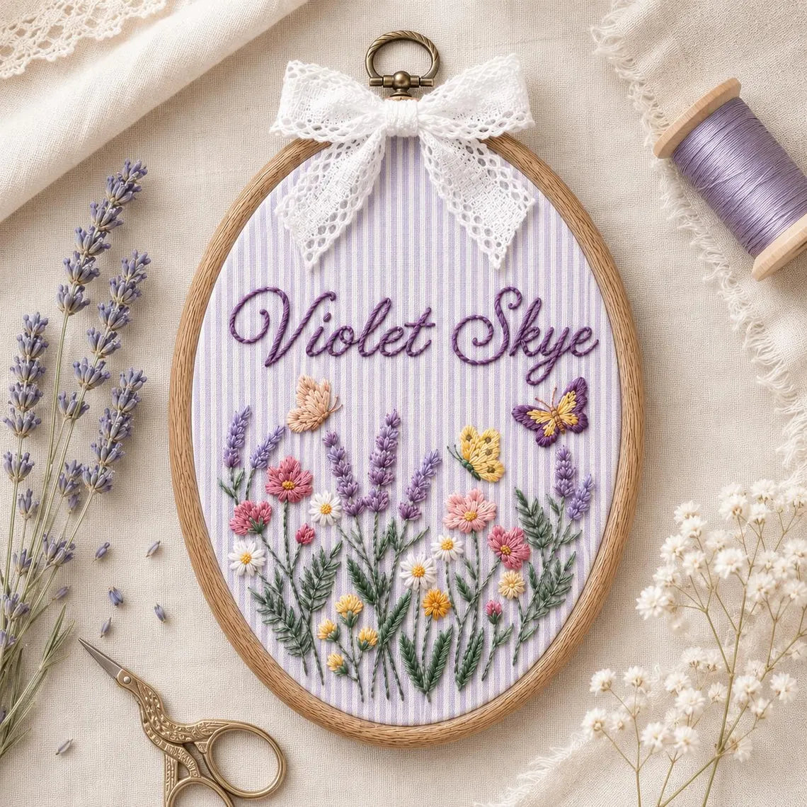 Personalized Wildflower Embroidered Name Hoop | Custom Nursery Wall Decor
