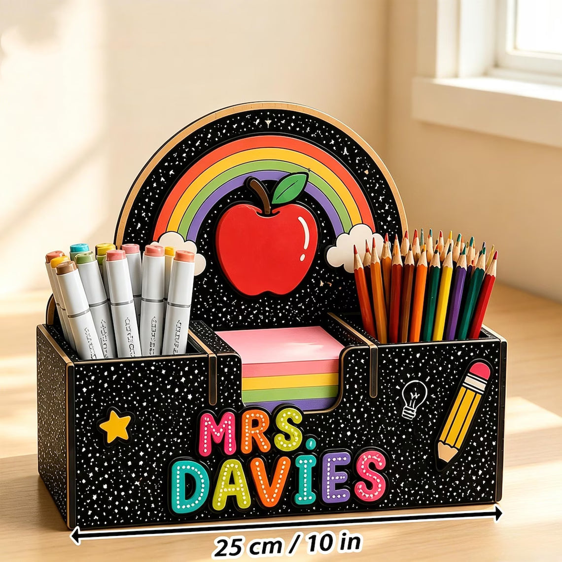 Personalized Teacher Wooden Pen Caddy – Custom Name Desk Organizer Gift