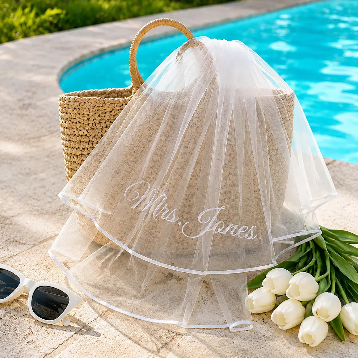 Personalized Future Mrs Veil | Custom Embroidered Bride Bachelorette Veil
