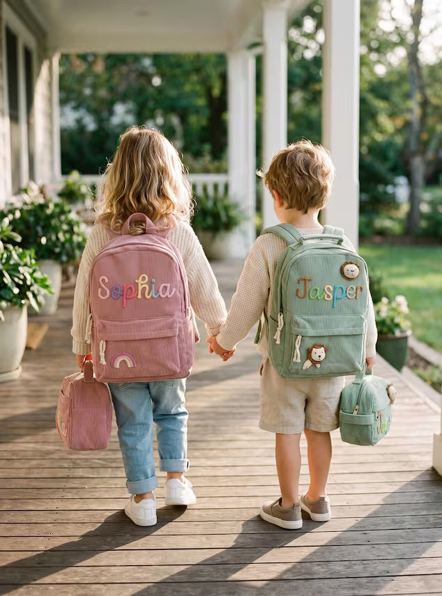 Personalized Corduroy Kids Backpack Set with Name | Custom School Bag