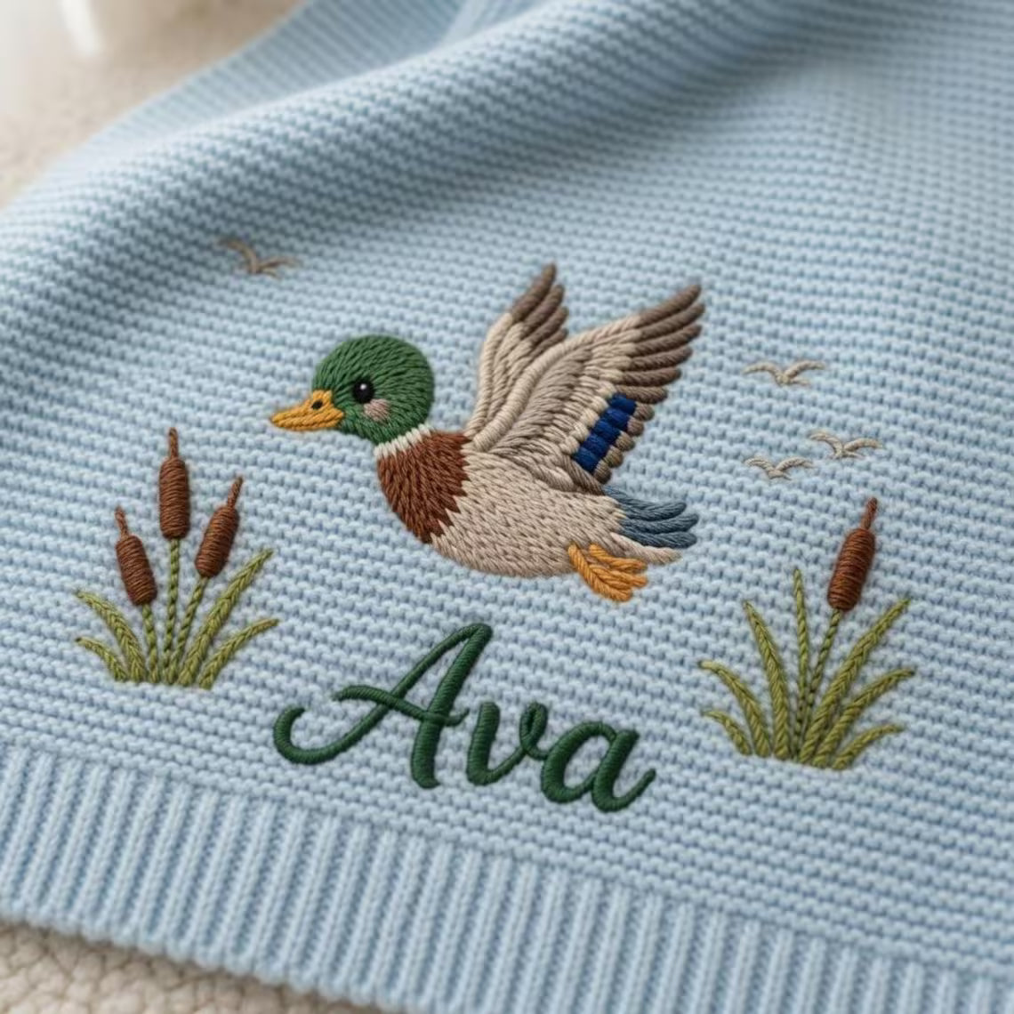 Personalized Mallard Duck Baby Knit Blanket | Custom Name Gift