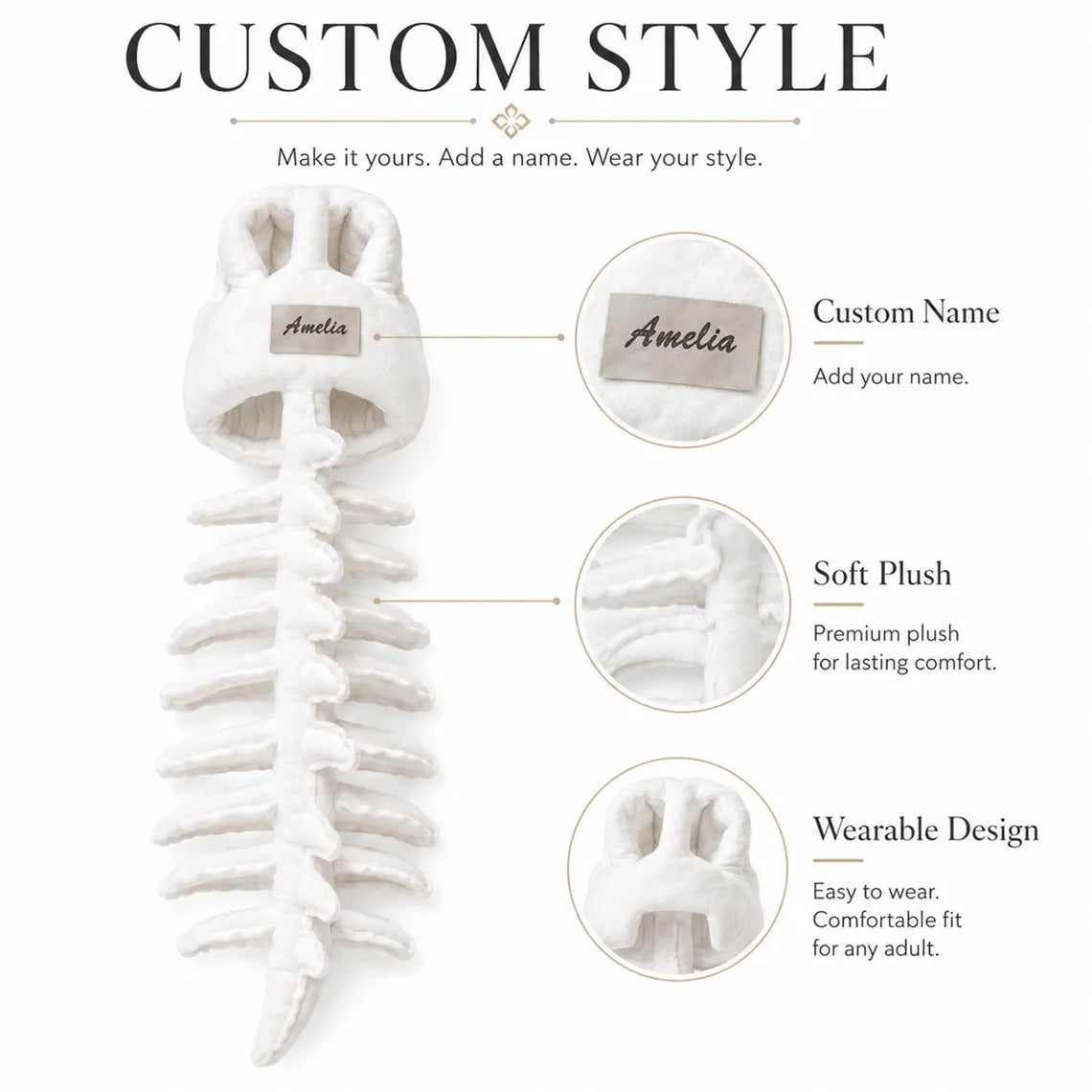 Plush Dinosaur Skeleton Costume | Soft Dino Halloween Cosplay Outfit