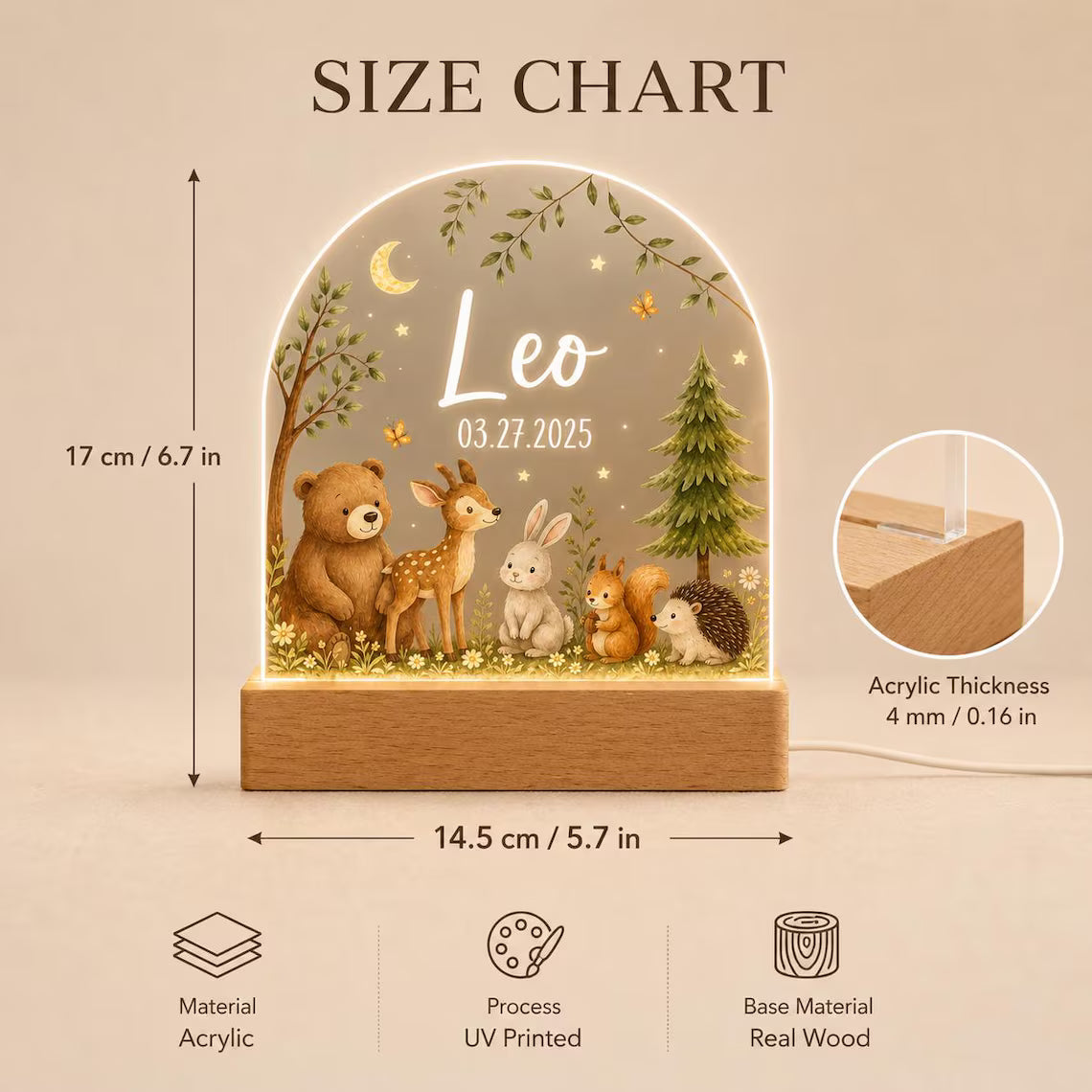 Personalized Animal Night Light with Name & Birth Date