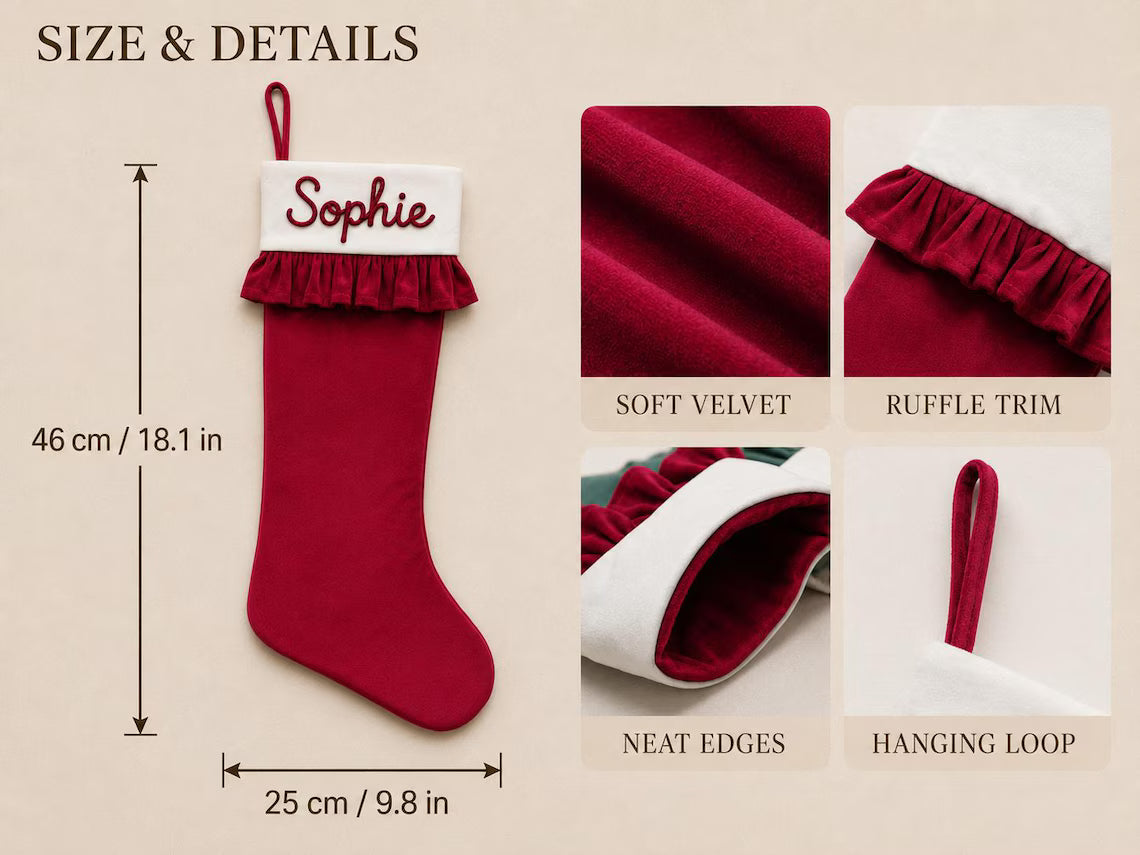 Personalized Velvet Christmas Stocking | Custom Raised Cord Name