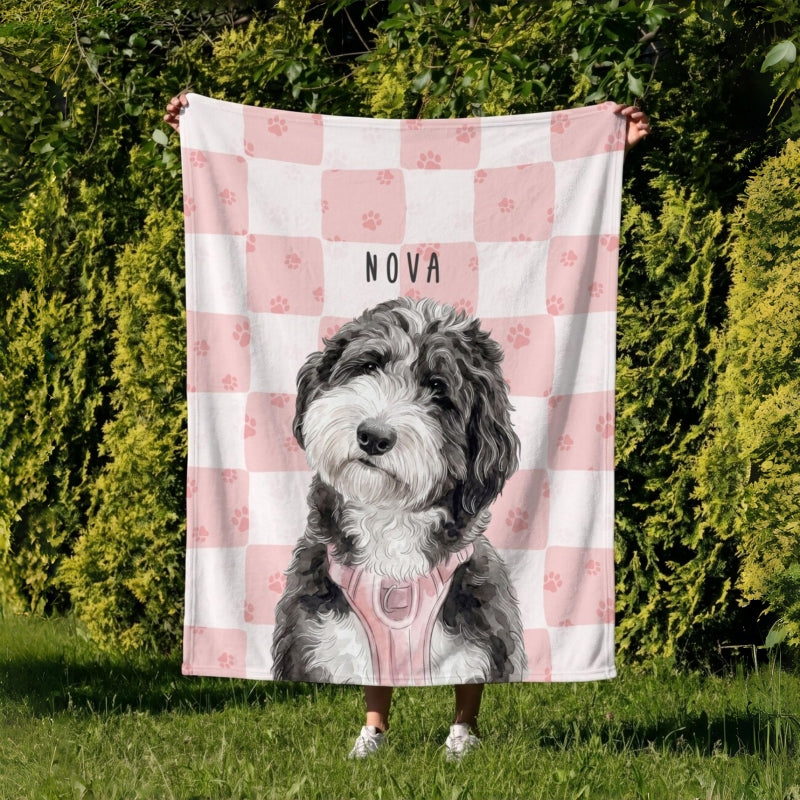 Personalized Pet Photo Gingham Blanket | Custom Dog & Cat Blanket