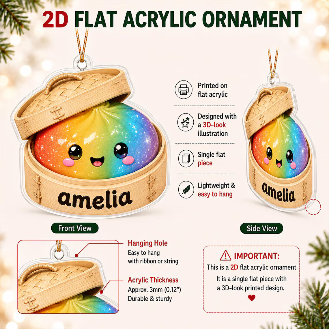 Personalized Dumpling Christmas Ornament | Custom Name