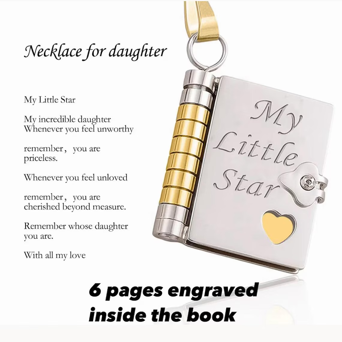 My Little Star Daughter Book Necklace – Gift from Mom & Dad