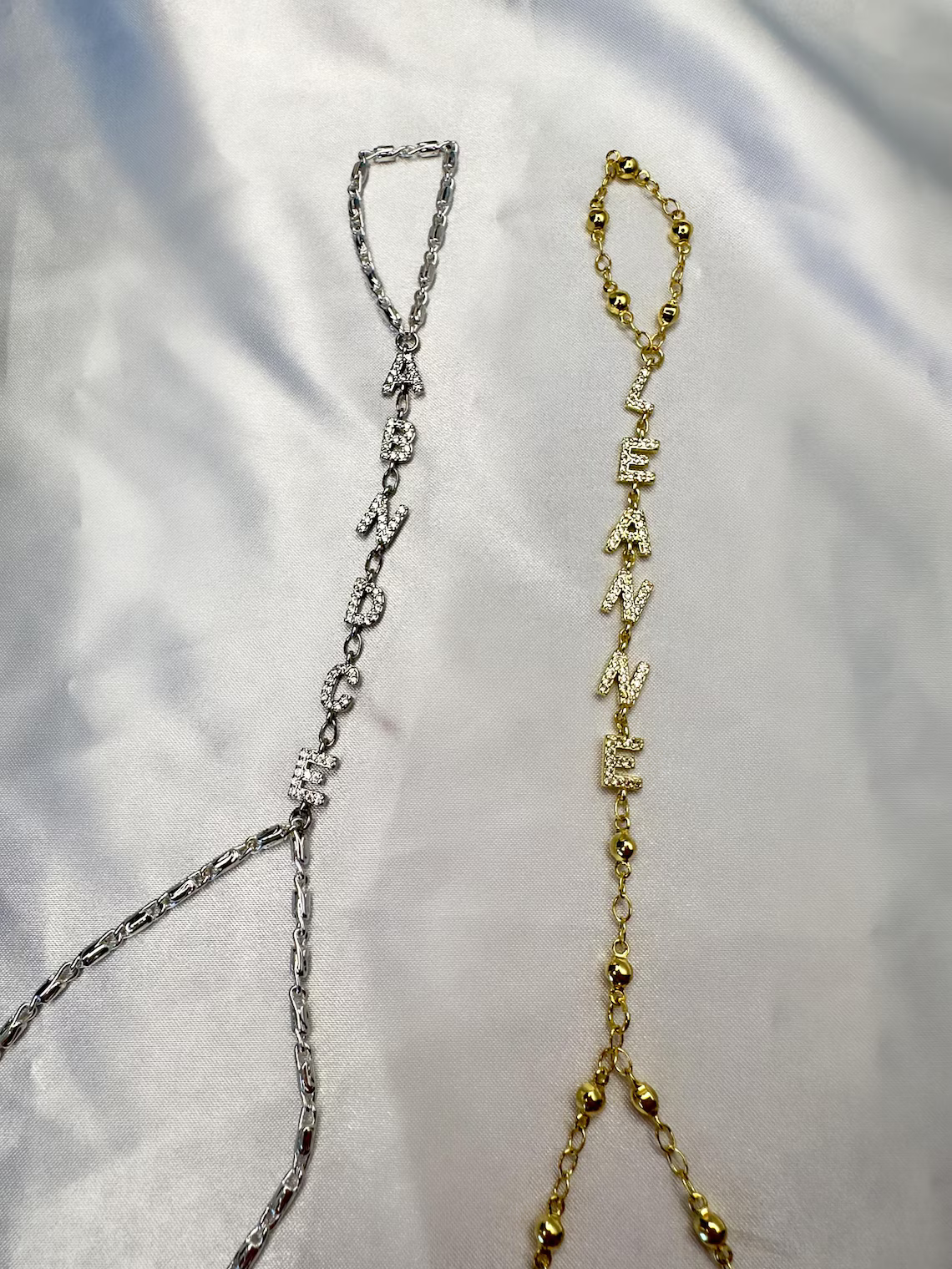 Custom Name Hand Chain – Pavé Gold & Silver Personalized Bracelet