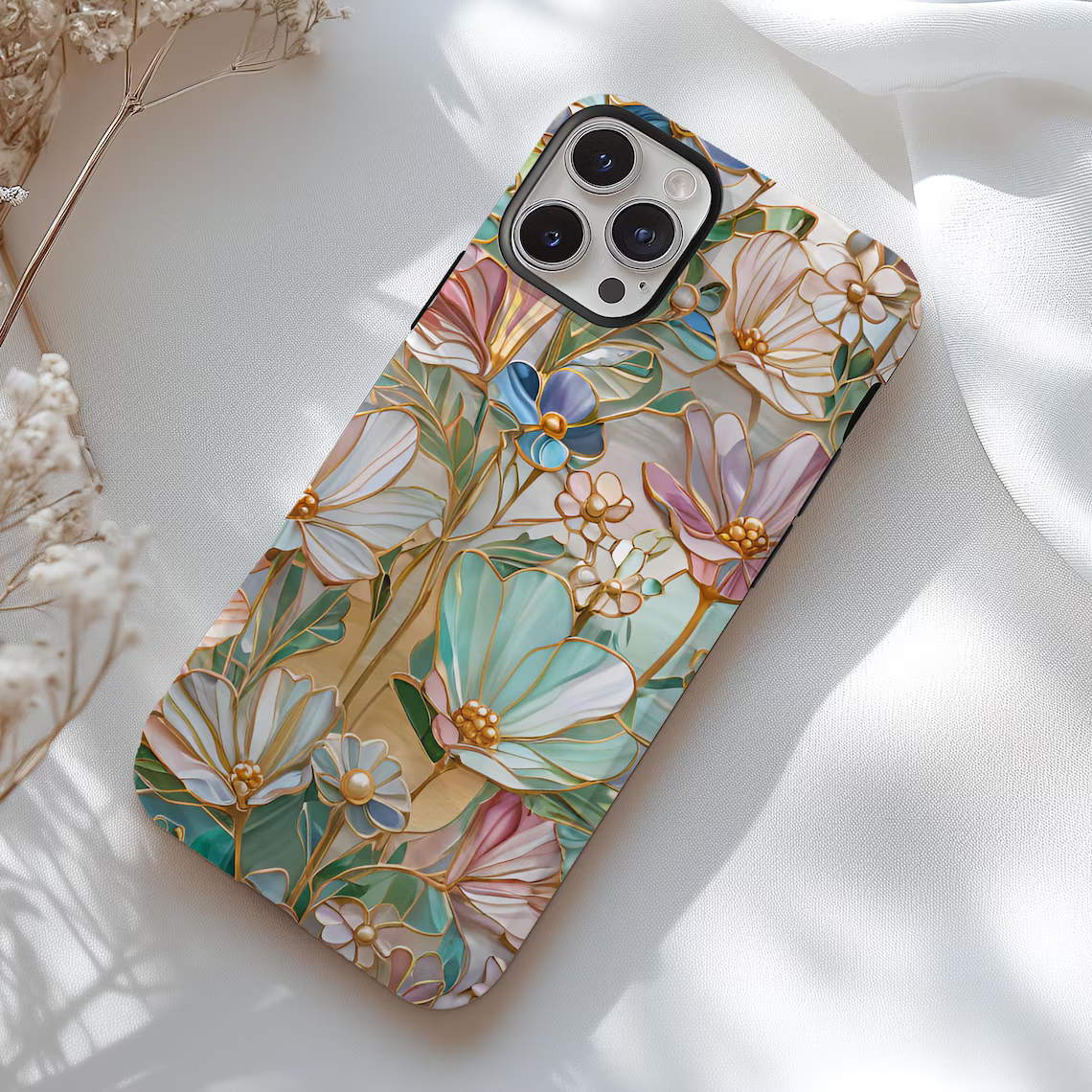 Romantic Floral Stained Glass Graphic MagSafe iPhone Case