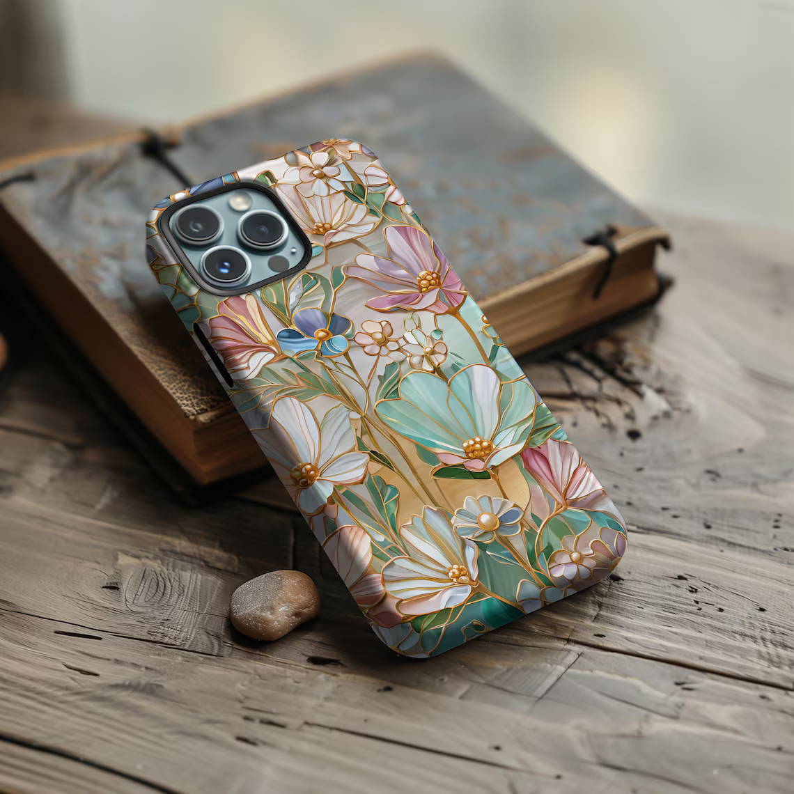 Romantic Floral Stained Glass Graphic MagSafe iPhone Case
