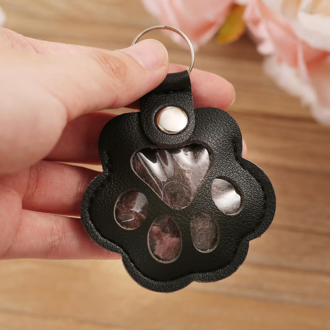 Personalized Pet Fur Memorial Keychain – Dog Cat Hair Keepsake