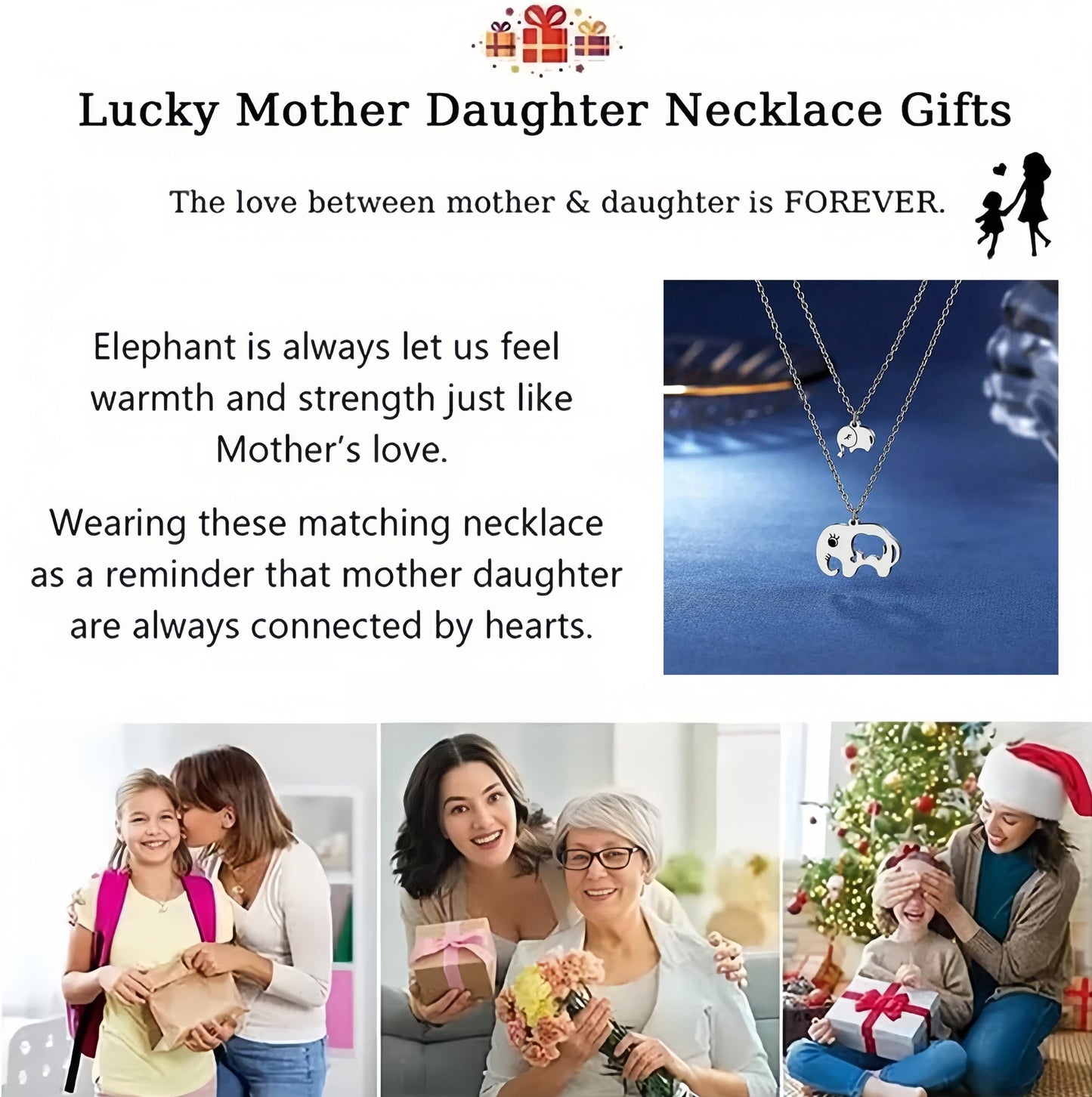 2pc Elephant Pendant Necklace – Mother & Daughter Set for Mother’s Day
