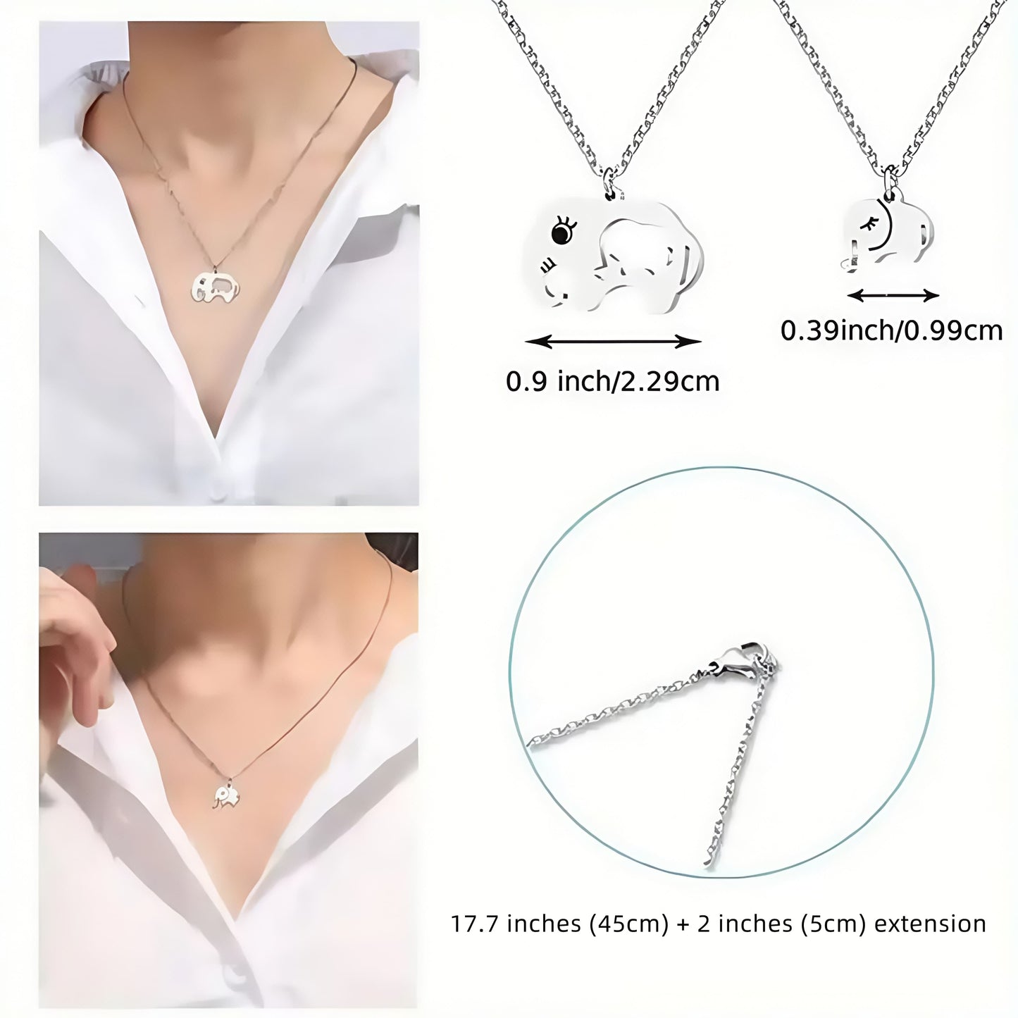 2pc Elephant Pendant Necklace – Mother & Daughter Set for Mother’s Day