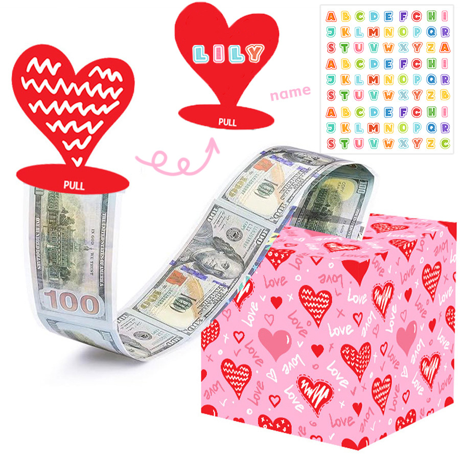 Personalized Valentine's Day Name Tags & Surprise Party Money Box - Customizable Romantic Decor for Special Celebrations