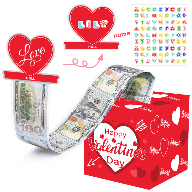 Personalized Valentine's Day Name Tags & Surprise Party Money Box - Customizable Romantic Decor for Special Celebrations