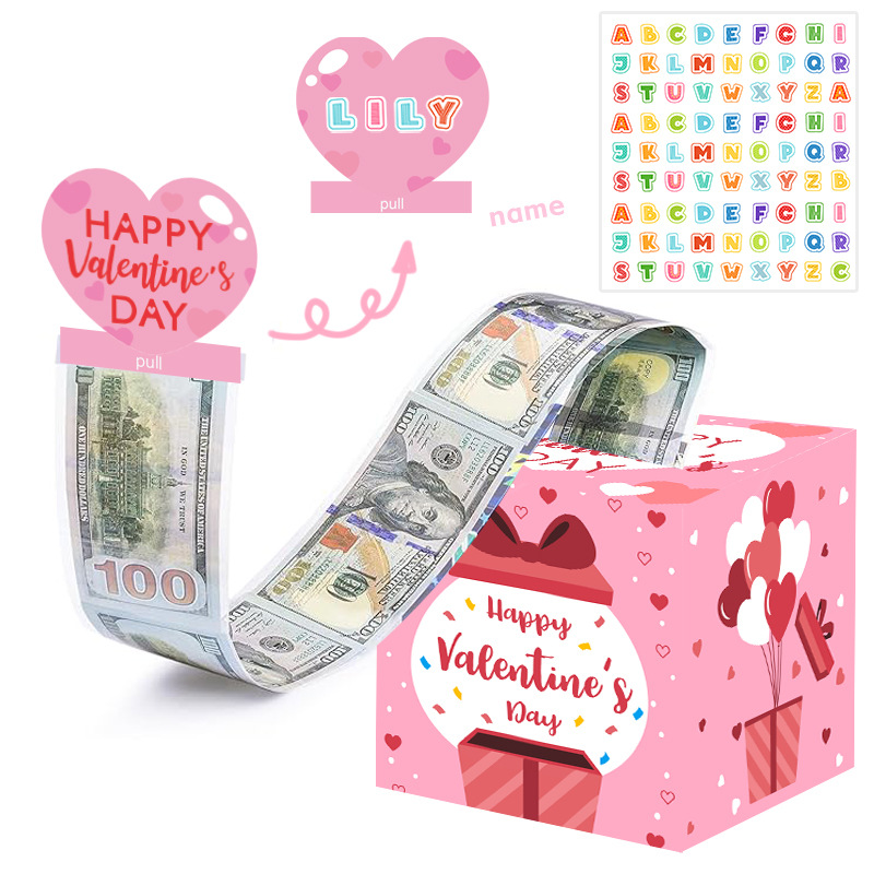 Personalized Valentine's Day Name Tags & Surprise Party Money Box - Customizable Romantic Decor for Special Celebrations