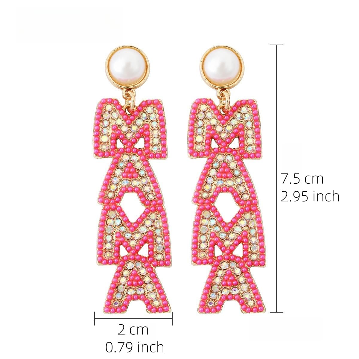 MAMA Letter Drop Earrings – Handmade Rhinestone Statement Jewelry