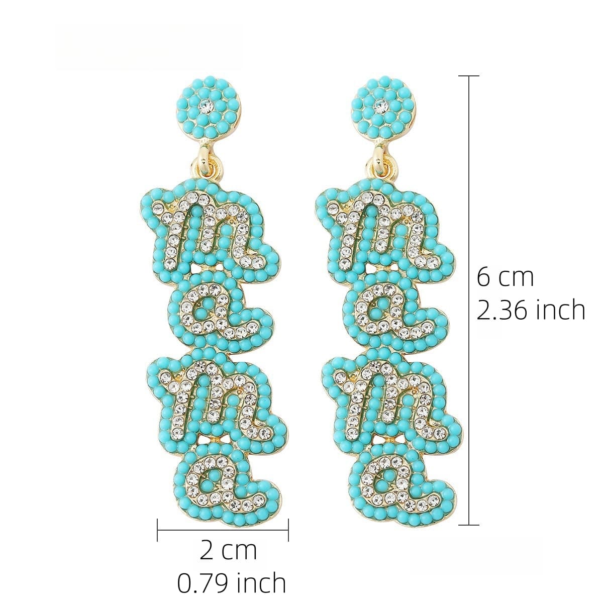 MAMA Letter Drop Earrings – Handmade Rhinestone Statement Jewelry