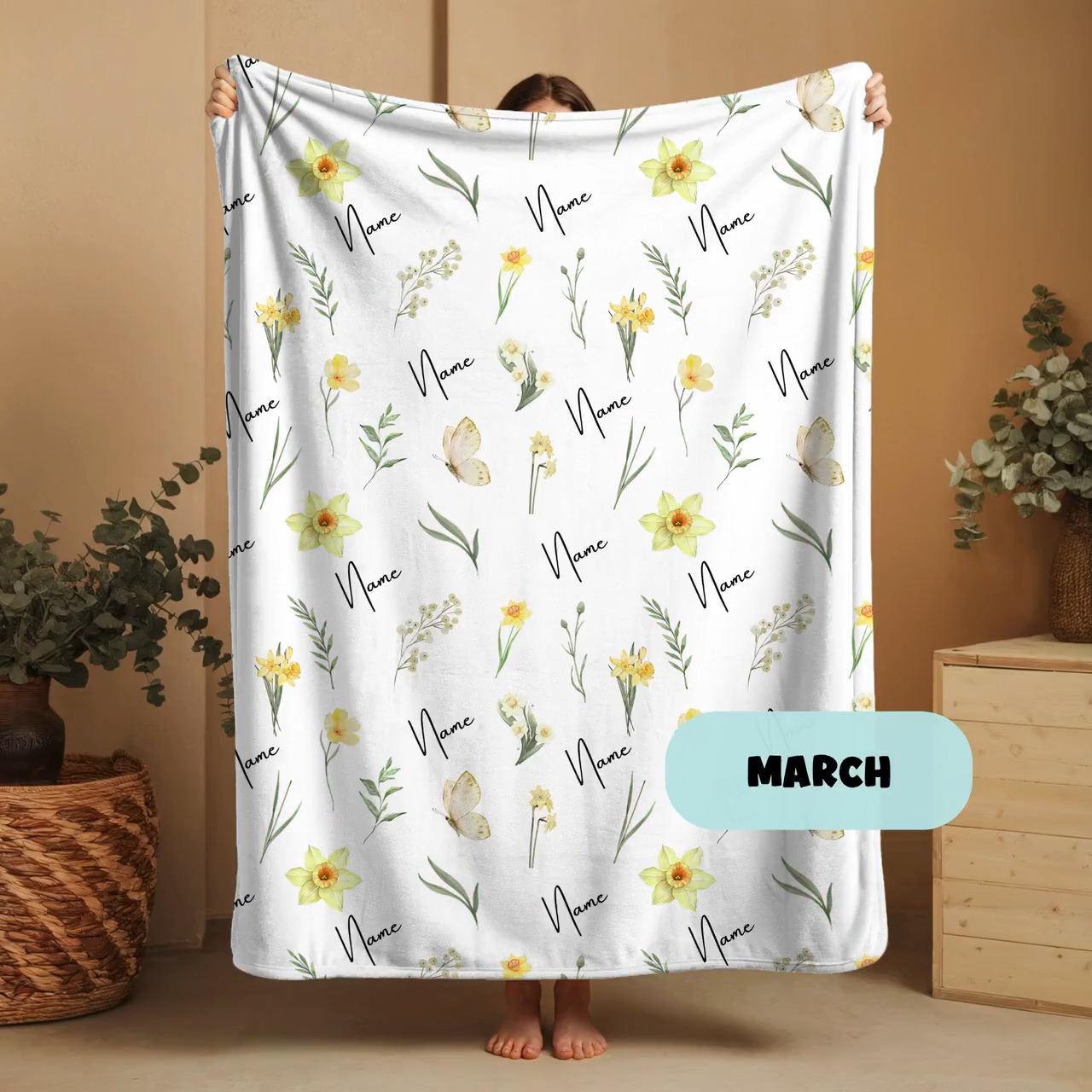 Custom Birth Flower Name Blanket – Personalized Baby Girl Keepsake