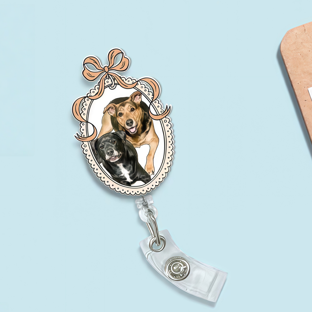 Custom Pet Portrait Badge Reel – Dog & Cat ID Holder for Pet Lovers