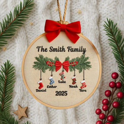 Personalized Family Christmas Embroidery Ornament 2025 | Stockings on Mantel