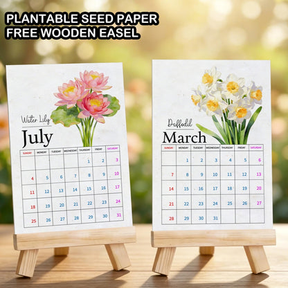 Personalized 2027 Plantable Flower Seed Paper Calendar with Wooden Stand