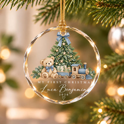 Personalized Baby’s First Christmas Ornament – Teddy Bear Train