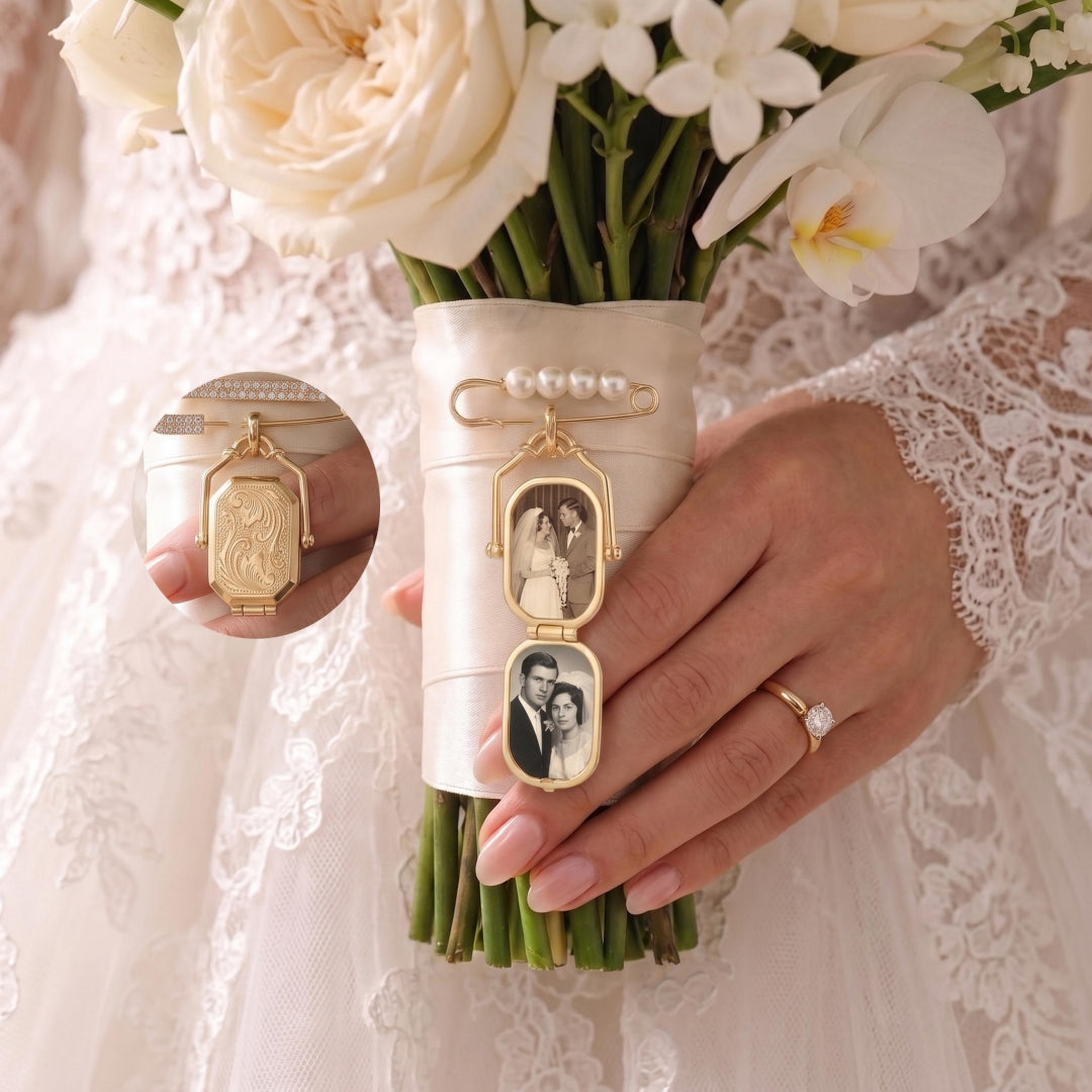 Personalized Wedding Bouquet Photo Charm, Memorial Locket Pin