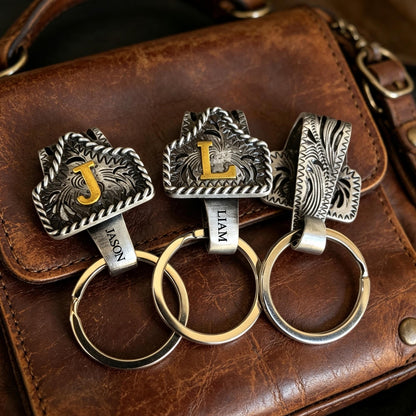 Personalized Metal Initial Keychain | Vintage Letter Charm