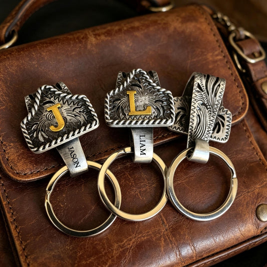 Personalized Metal Initial Keychain | Vintage Letter Charm