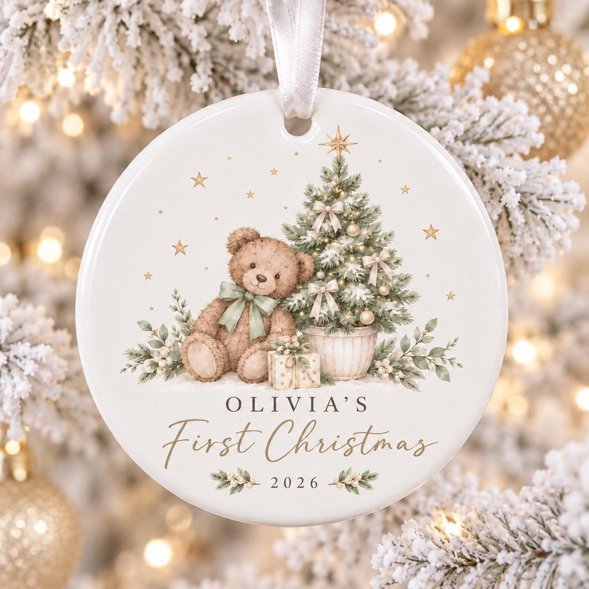 Personalized Baby’s First Christmas Ornament – Ceramic Keepsake Teddy Bear