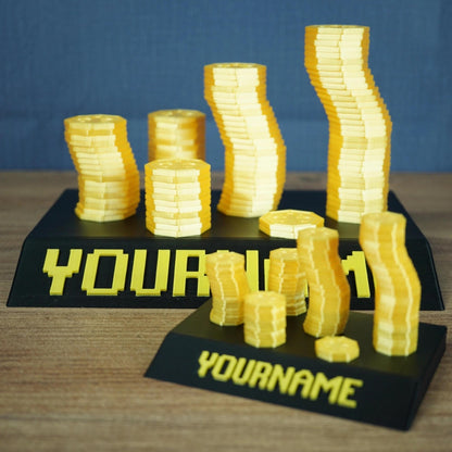 Personalized Gold Coin Stack Nameplate – 3D Gamer Desk Decor