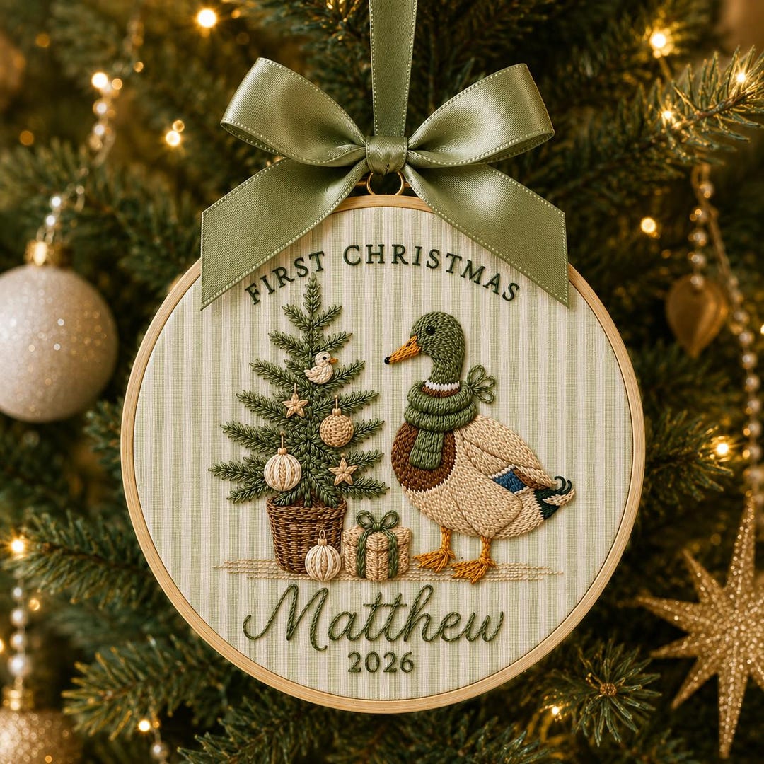 Personalized Mallard Duck Baby’s First Christmas Ornament