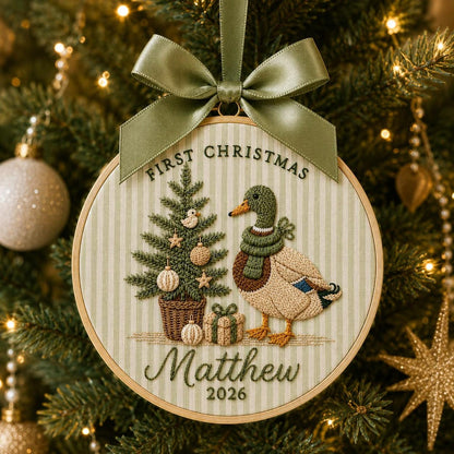 Personalized Mallard Duck Baby’s First Christmas Ornament